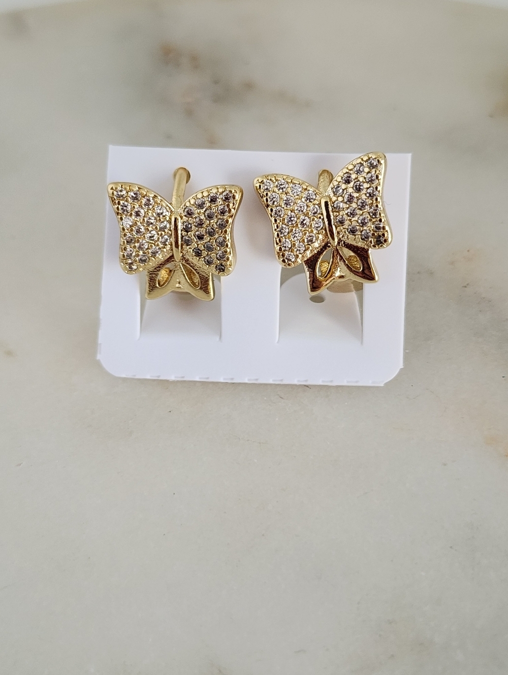 Gold Butterfly Earrings CZ Pave Sparkle Huggie Studs Elegant